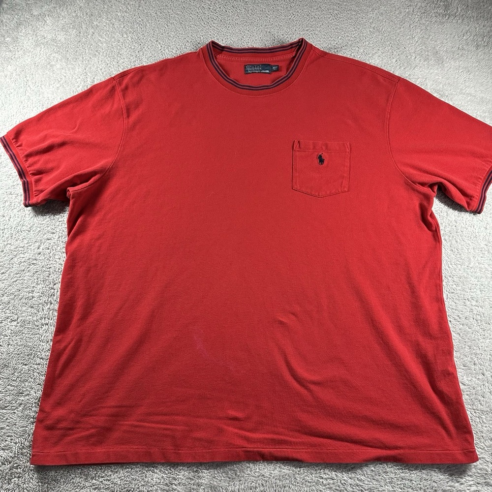Vintage Polo Ralph Lauren Ringer Shirt‎ Mens 3XLT Red Pocket Short Sleeve Tall
